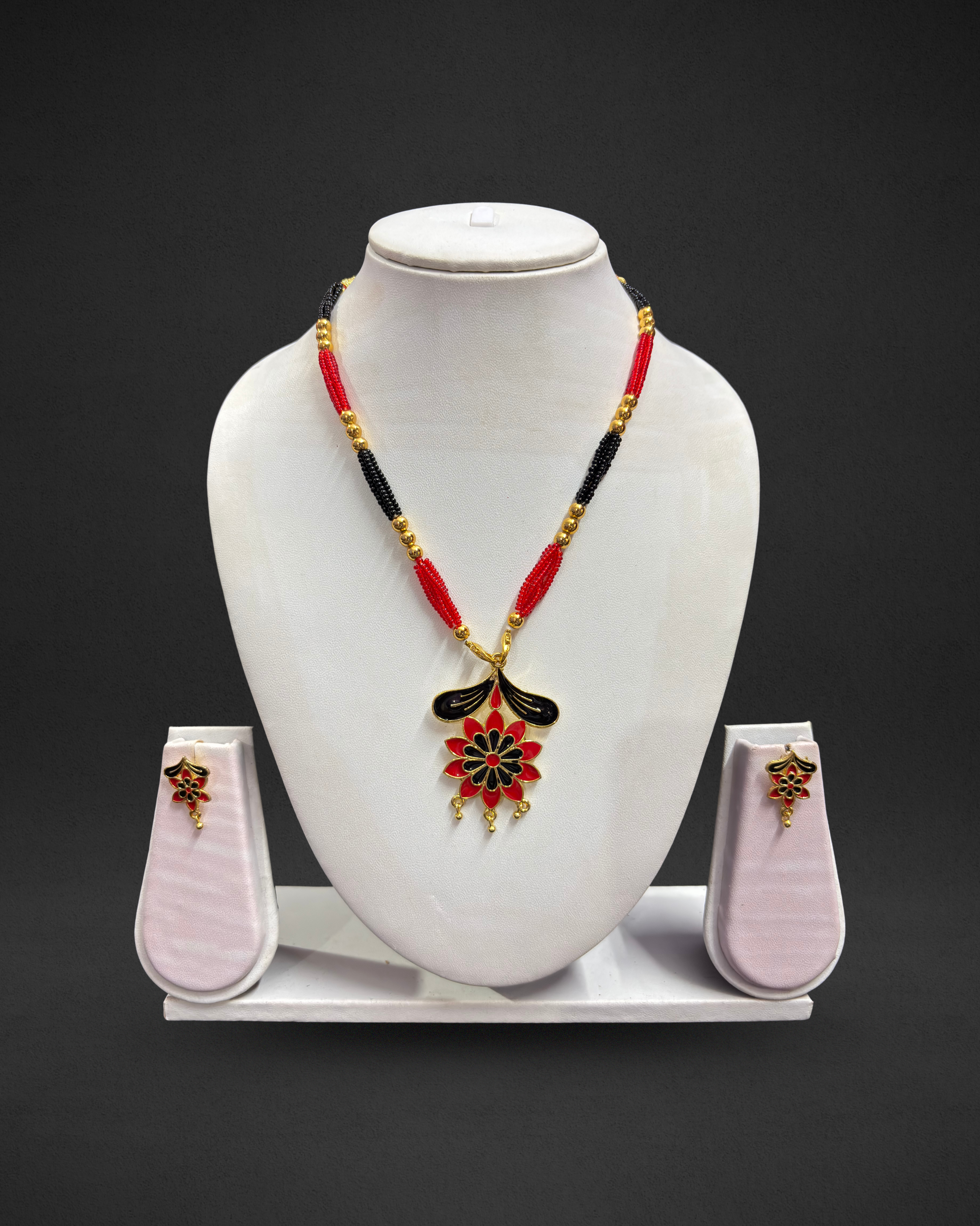 Assamese Traditional Red-Black Floral Necklace