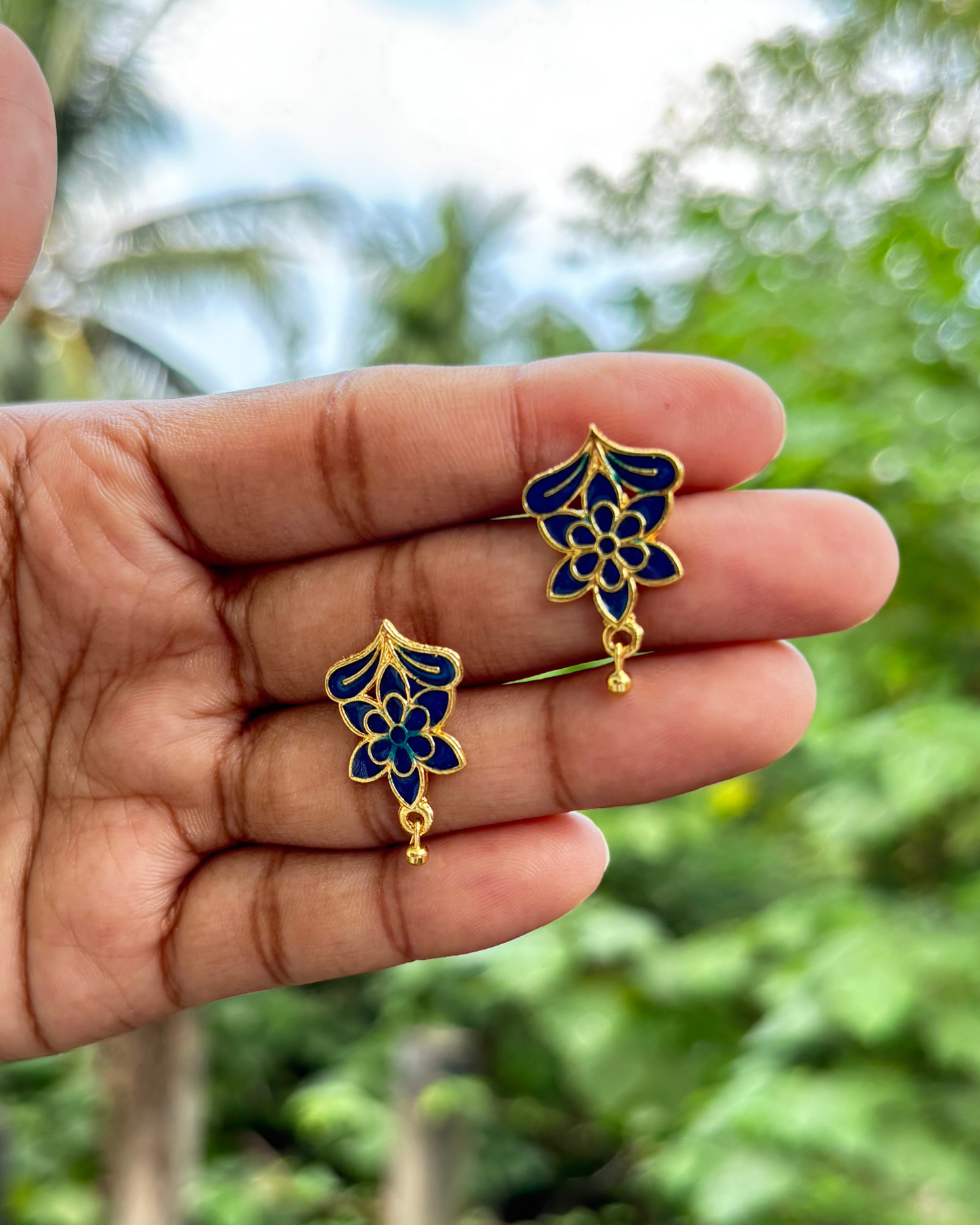 Assamese Traditional Blue-Gold Floral Necklace & Earring Set