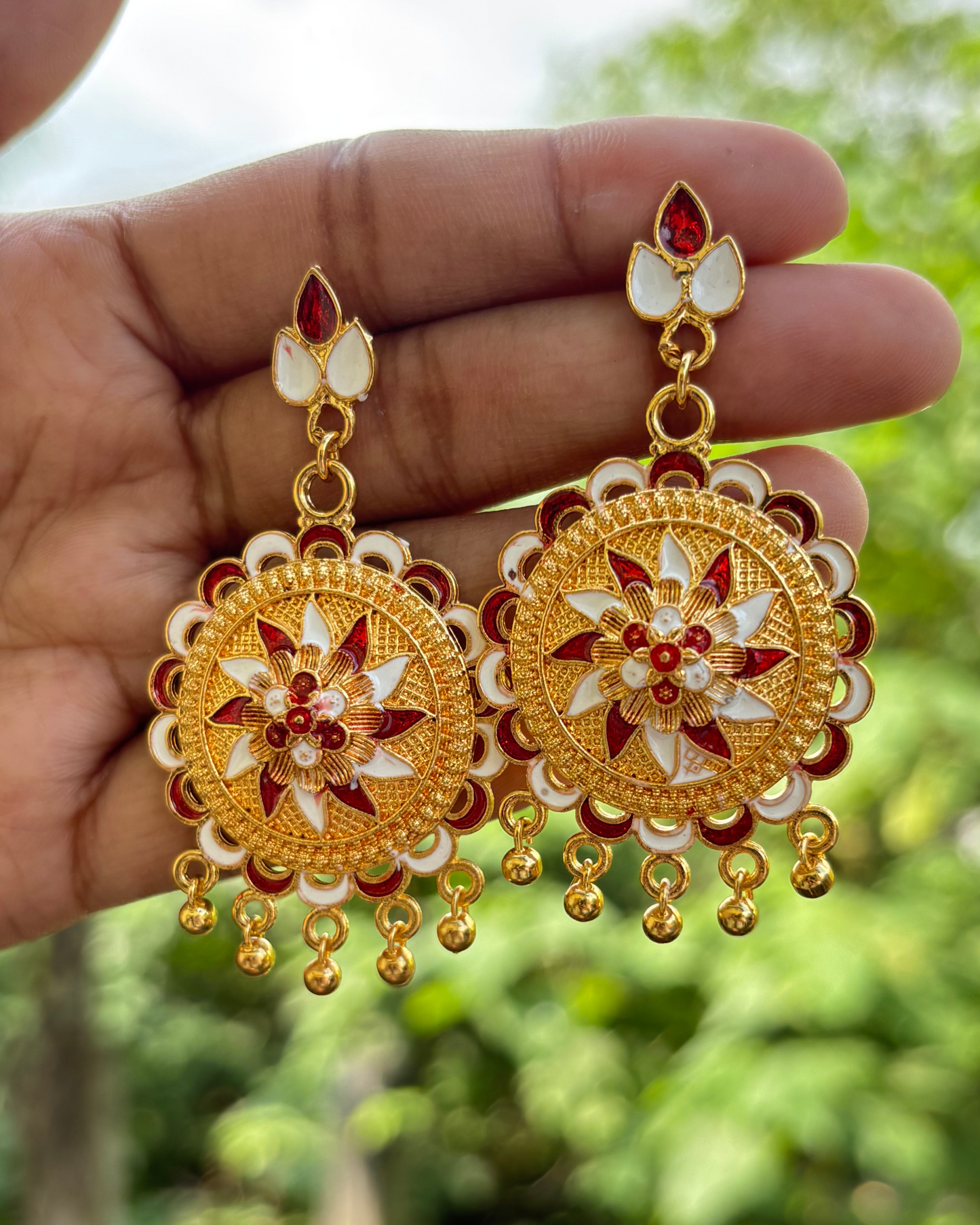 Assamese Red & White Beaded Traditional Jewellery Set