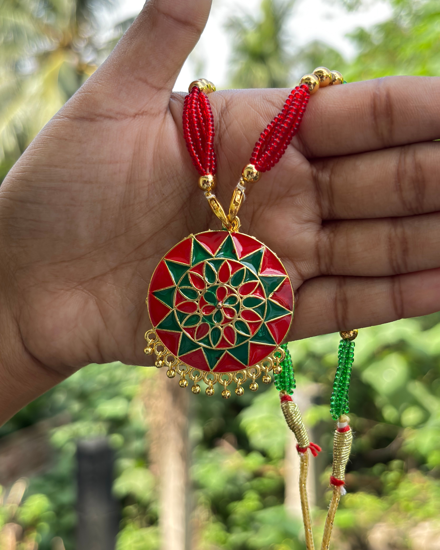 Assamese Red & Green Beaded Traditional Necklace