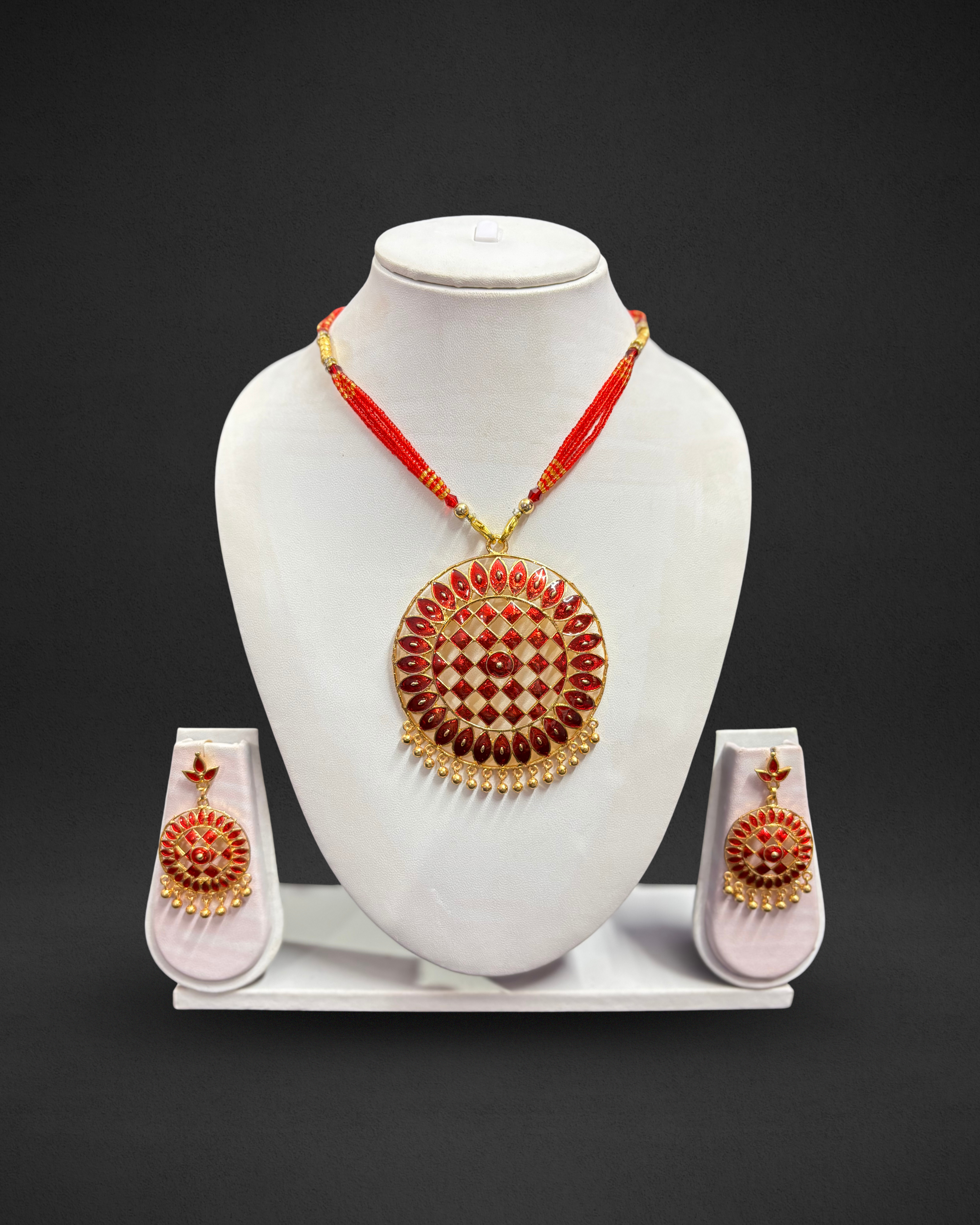 Assamese Traditional Red-Gold Golpata Necklace