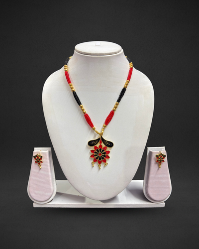 Assamese Traditional Red-Black Floral Necklace