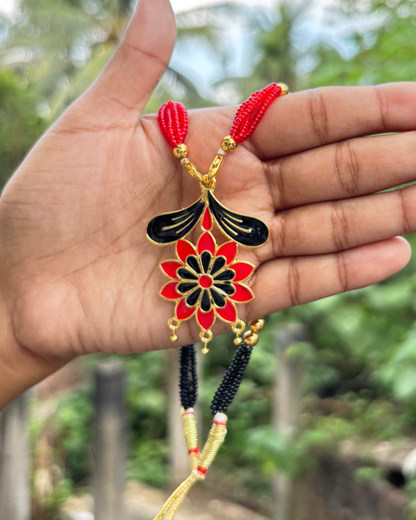 Assamese Traditional Red-Black Floral Necklace