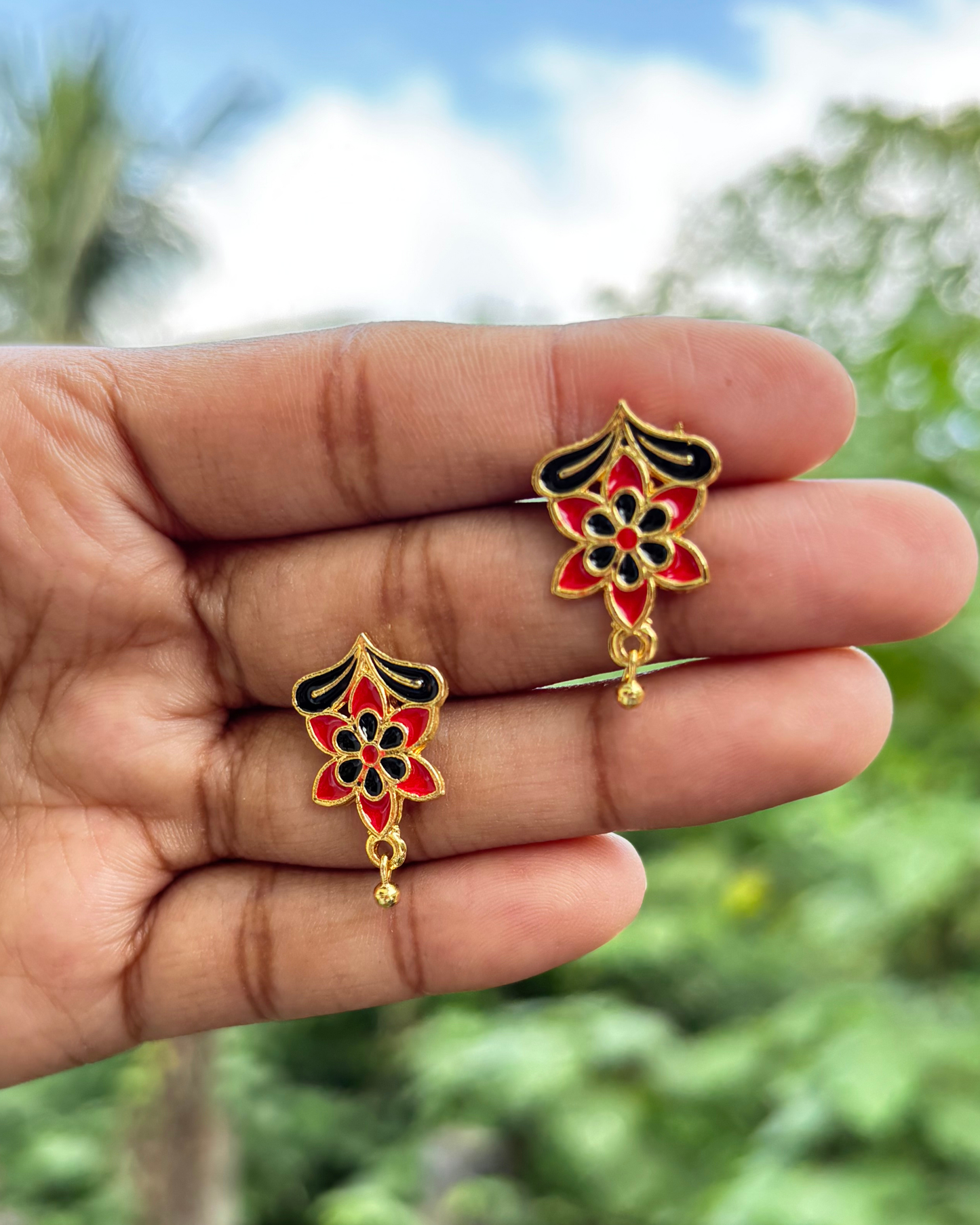 Assamese Traditional Red-Black Floral Necklace