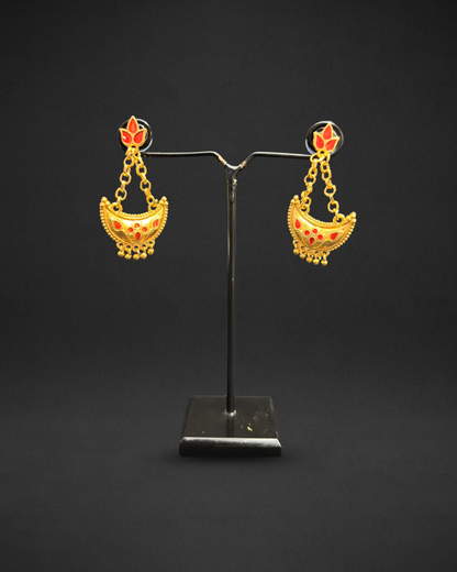 Assamese Traditional Red-Gold Joonbiri Necklace & Earring Set