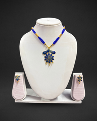 Assamese Traditional Blue-Gold Floral Necklace & Earring Set