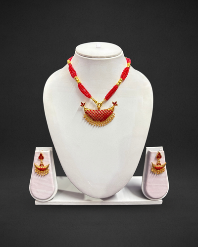 Assamese Traditional Red Beaded Necklace