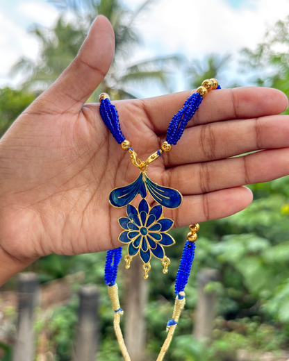 Assamese Traditional Blue-Gold Floral Necklace & Earring Set