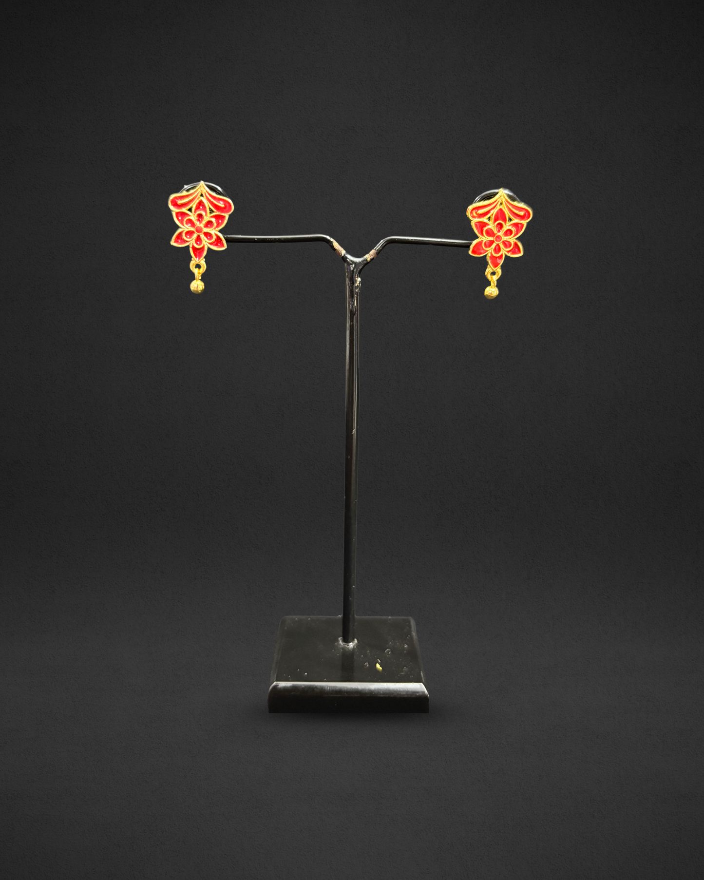 Assamese Traditional Red-Gold Floral Necklace & Earring Set