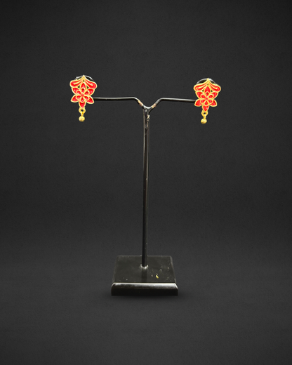 Assamese Traditional Red-Gold Floral Necklace & Earring Set