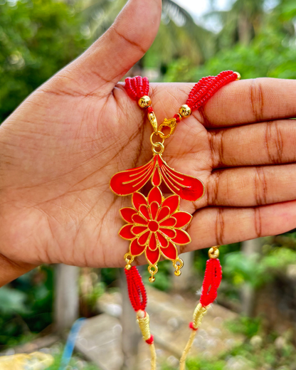 Assamese Traditional Red-Gold Floral Necklace & Earring Set