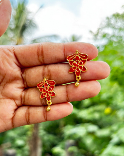 Assamese Traditional Red-Gold Floral Necklace & Earring Set