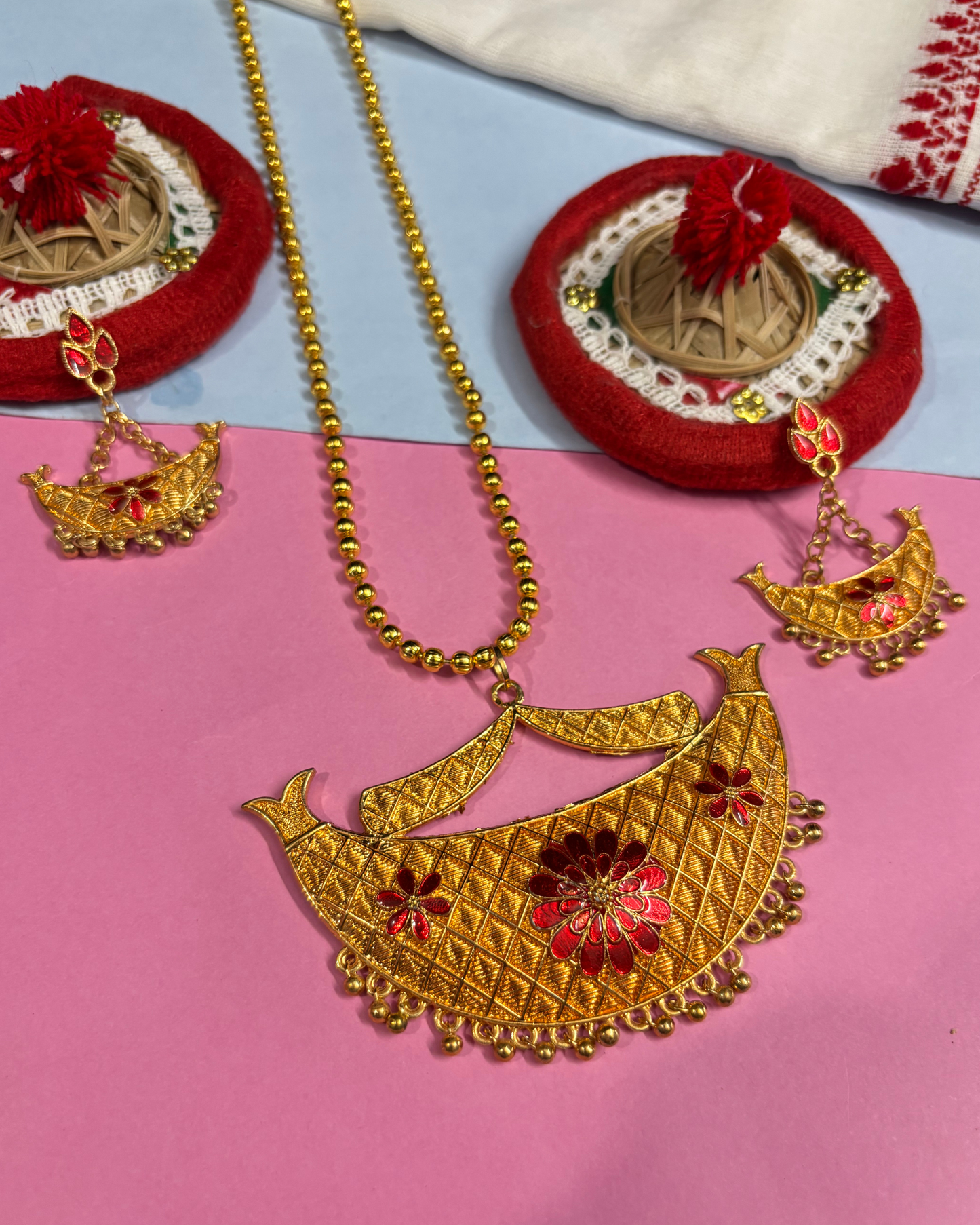 Traditional Assamese Boat-Shaped Gold Necklace