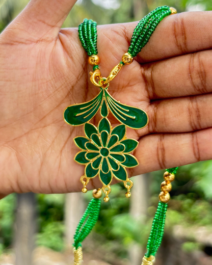 Assamese Traditional Green-Gold Golpata Necklace