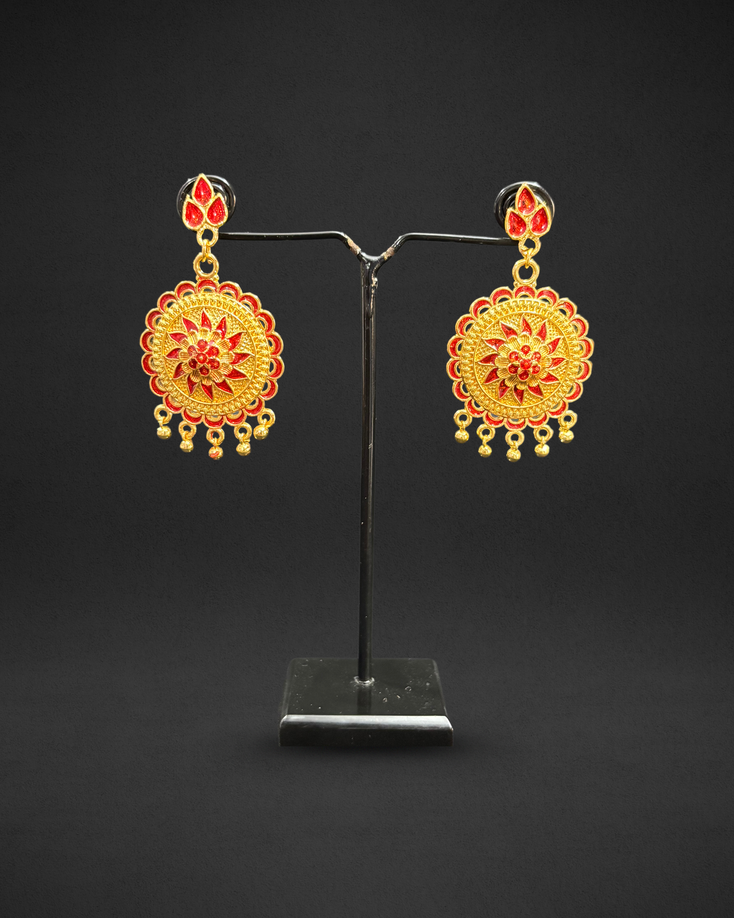 Assamese Traditional Red & Gold Beaded Jewellery Set