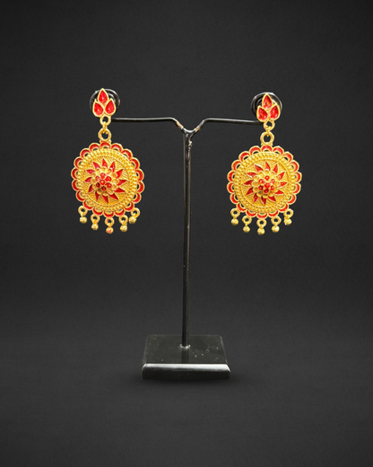 Assamese Traditional Red & Gold Beaded Jewellery Set