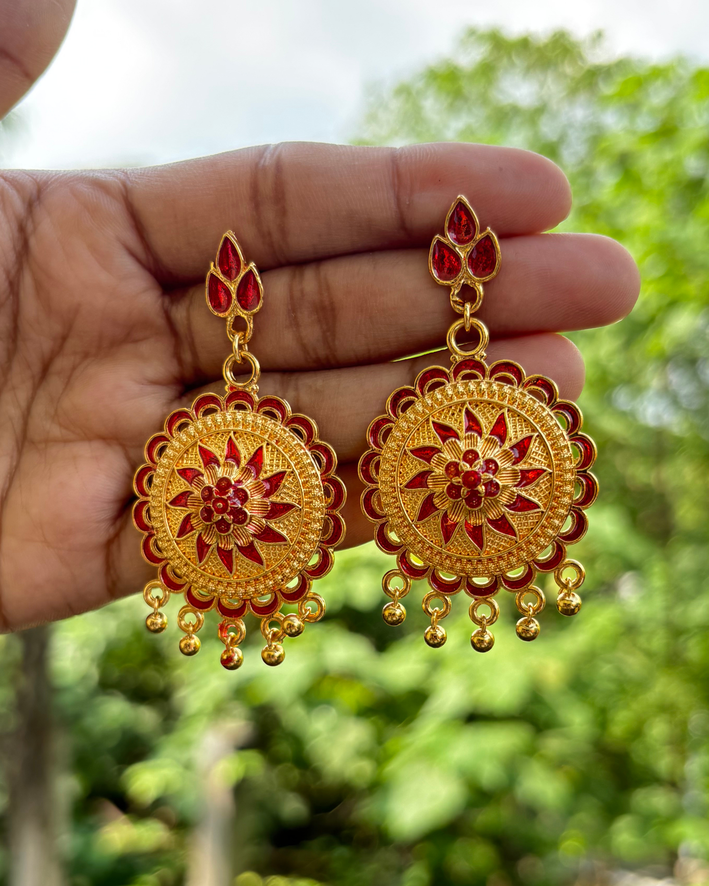 Assamese Traditional Red & Gold Beaded Jewellery Set