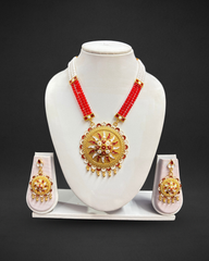 Assamese Red & White Beaded Traditional Jewellery Set