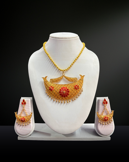 Traditional Assamese Boat-Shaped Gold Necklace