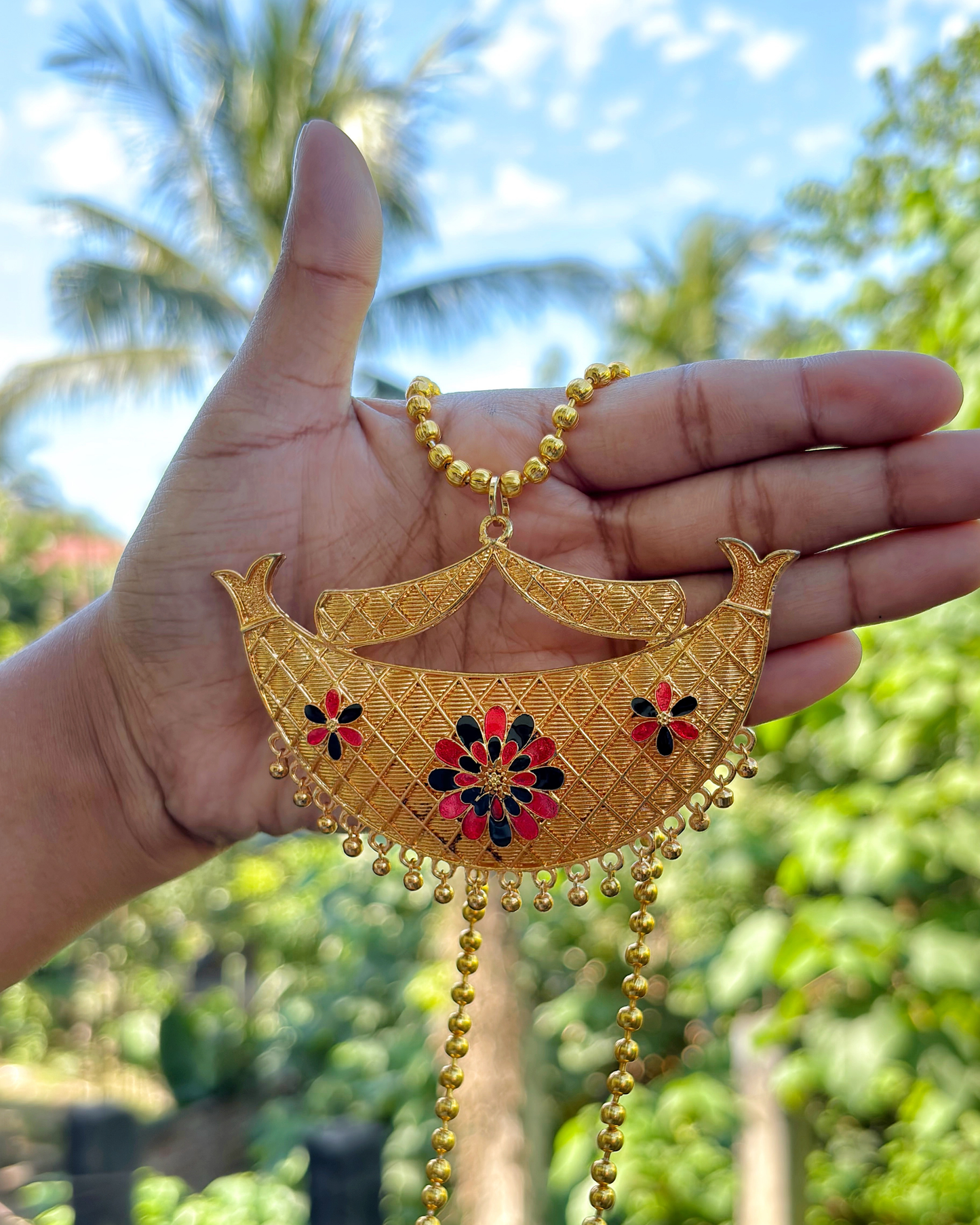 Traditional Assamese Boat-Shaped Gold Necklace