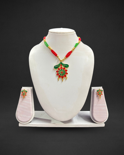 Assamese Green & Red Traditional Jewellery Set