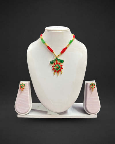 Assamese Green & Red Traditional Jewellery Set
