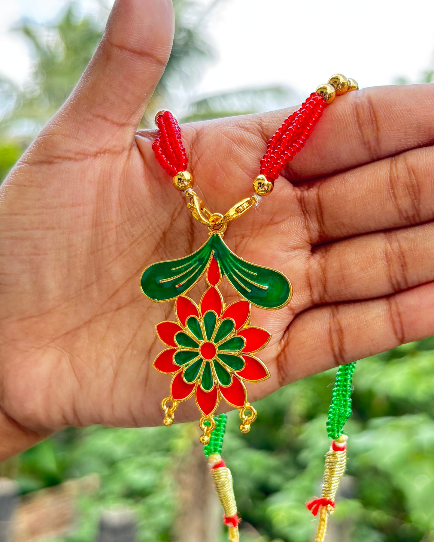 Assamese Green & Red Traditional Jewellery Set