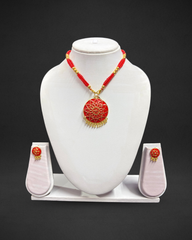 Assamese Red Beaded Traditional Jewellery Set