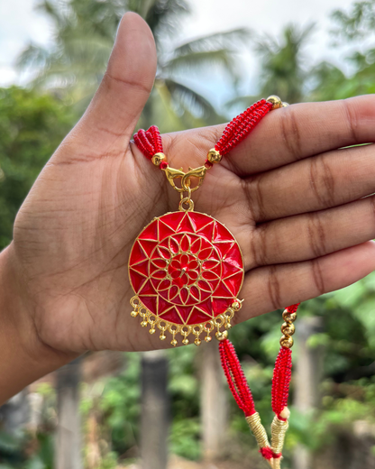 Assamese Red Beaded Traditional Jewellery Set