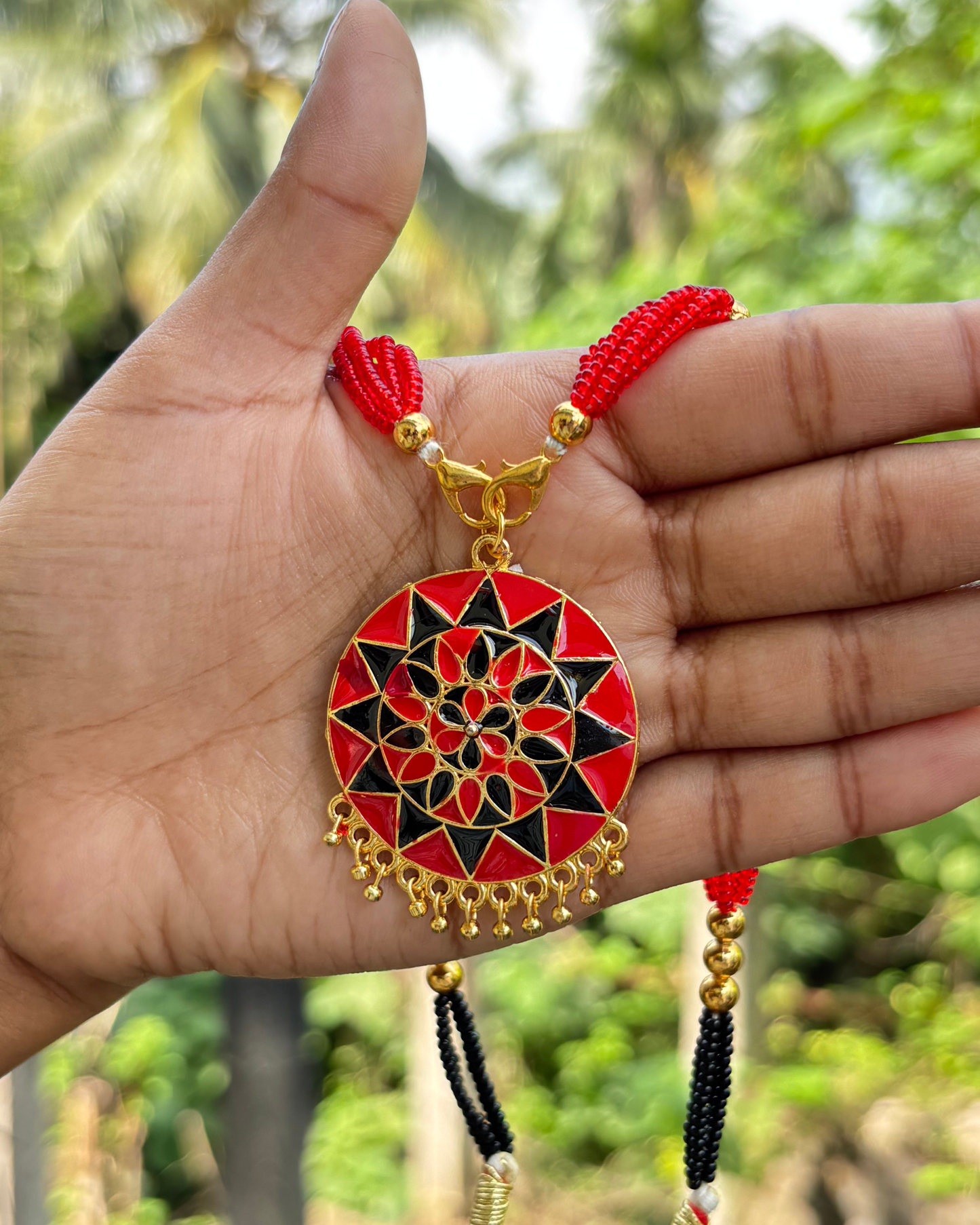 Assamese Red & Black Beaded Traditional Necklace