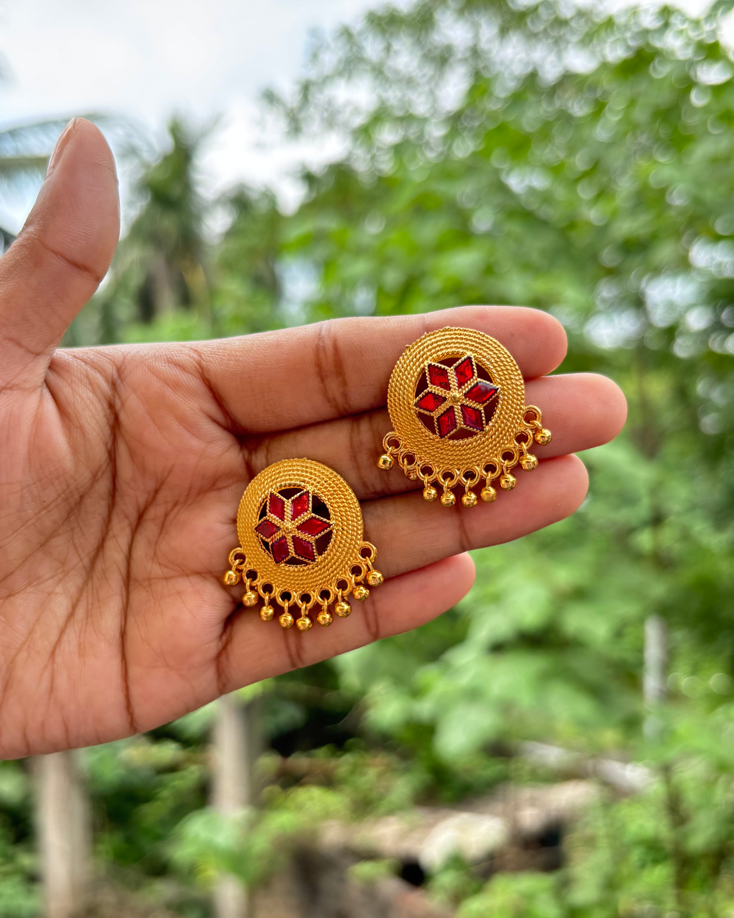 Traditional Assamese Keru Necklace Set with Red Beads