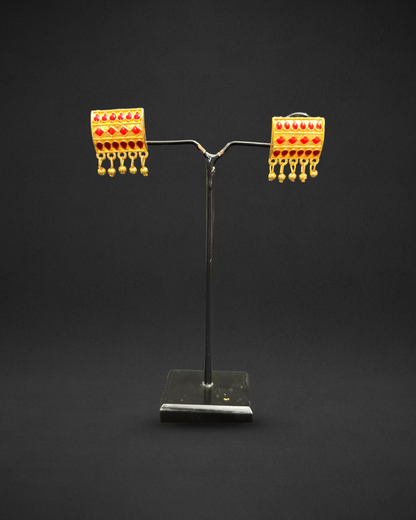 Assamese Traditional Red-Gold Matchbiri Necklace (Rectangular Design)