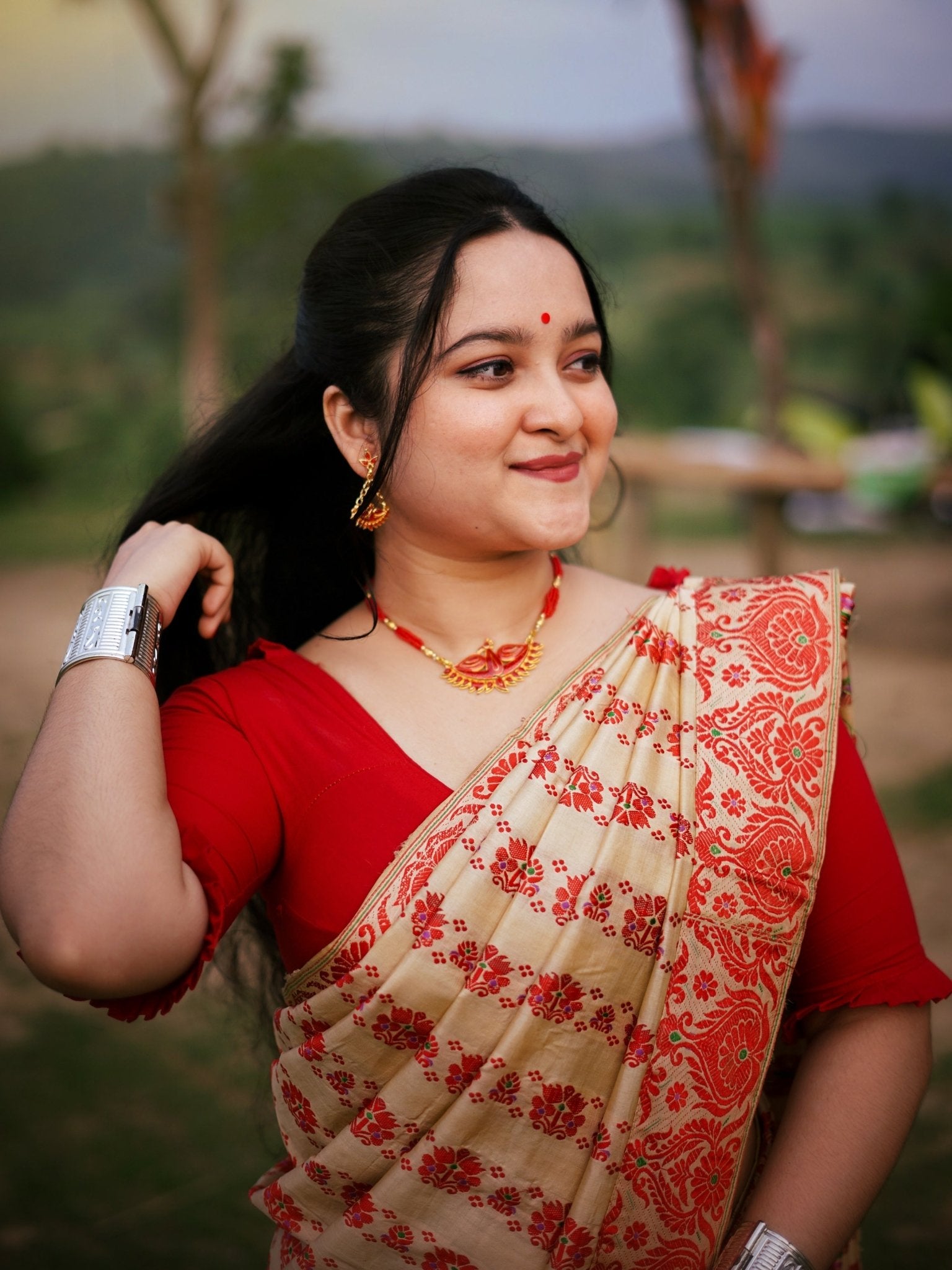 Assamese Traditional Red Bird Mala with Locket - Shannaya Jewels