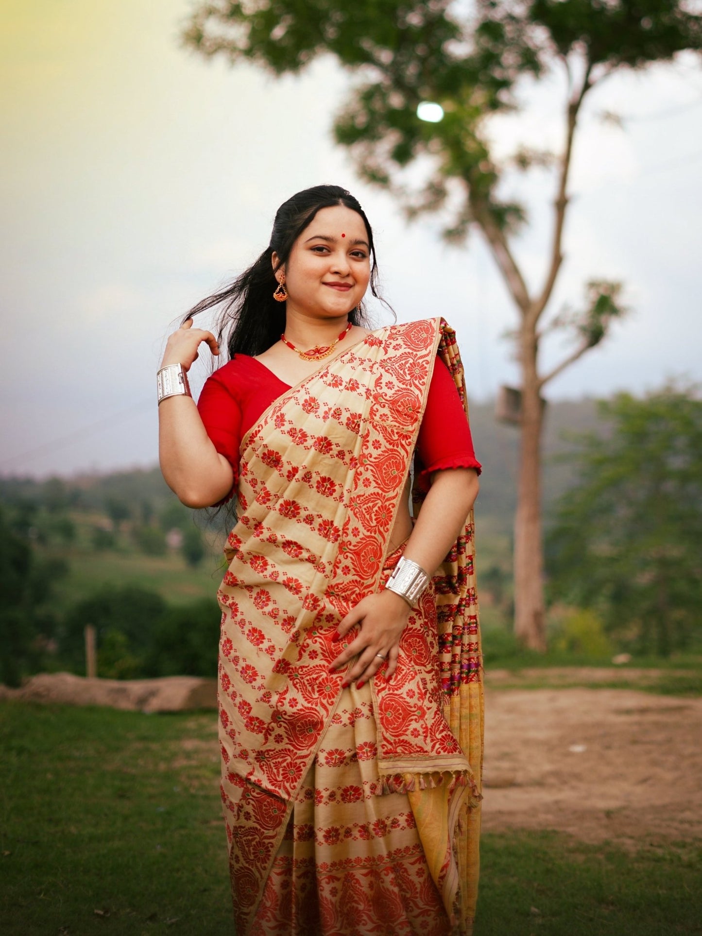 Assamese Traditional Red Bird Mala with Locket - Shannaya Jewels