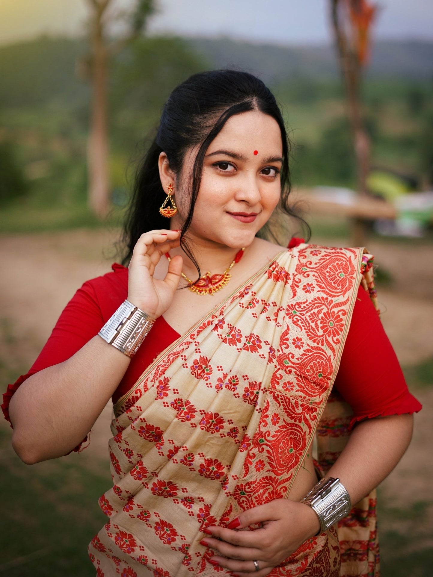 Assamese Traditional Red Bird Mala with Locket - Shannaya Jewels