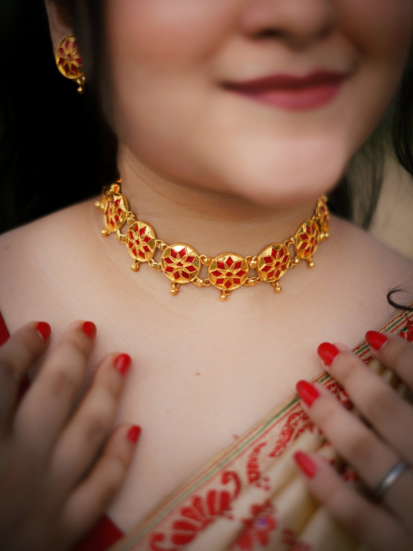 Traditional Assamese Gold - Plated Golpata Necklace Set - Shannaya Jewels