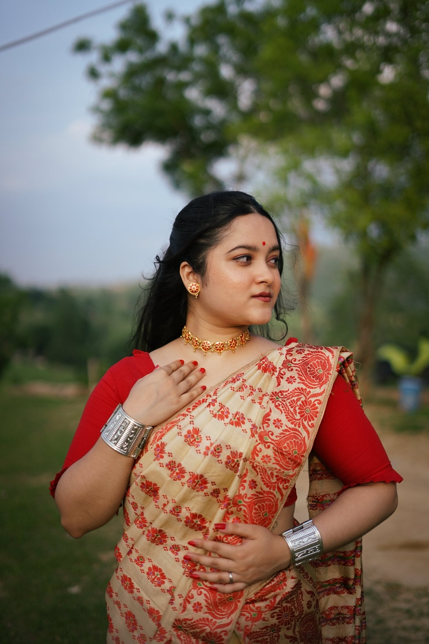 Traditional Assamese Gold - Plated Golpata Necklace Set - Shannaya Jewels