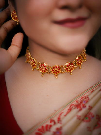 Traditional Assamese Gold - Plated Golpata Necklace Set - Shannaya Jewels